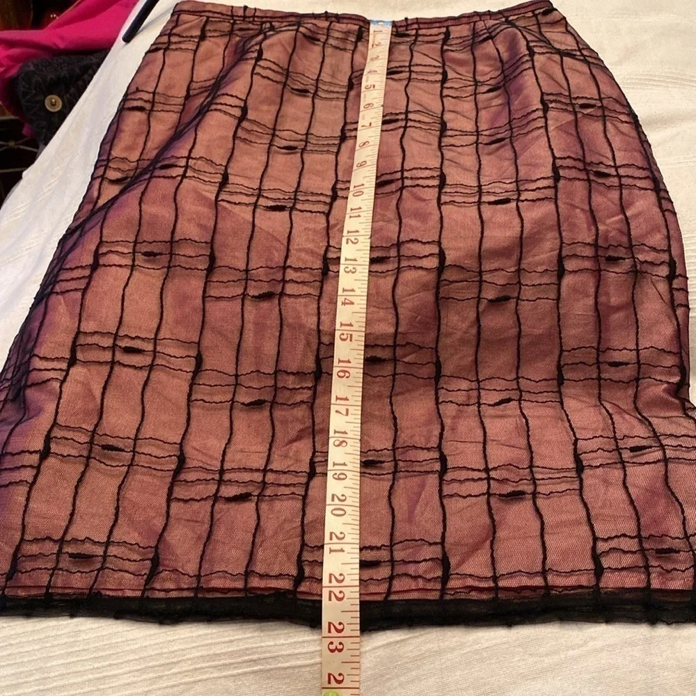 Classiques Entier raspberry pink black net overlay sexy Silk Pencil Skirt sz 6